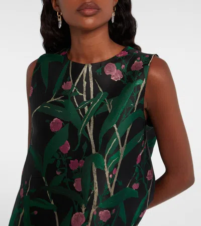 La Doublej Icon La Scala Feather-trimmed Floral-jacquard Top In Multi