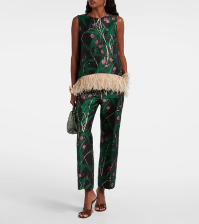 La Doublej Hendrix Cropped Floral-jacquard Crepe Wide-leg Pants In Multi
