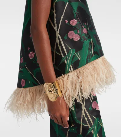 La Doublej Icon La Scala Feather-trimmed Floral-jacquard Top In Multi