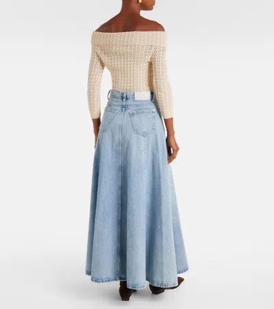 7 For All Mankind Drama Full Length Denim Skirt In September In Blue