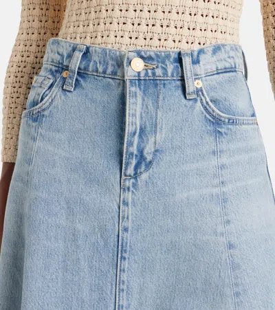 7 For All Mankind Drama Full Length Denim Skirt In September In Blue