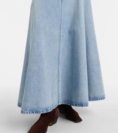 7 For All Mankind Drama Full Length Denim Skirt In September In Blue