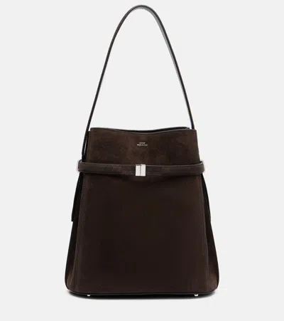 Totême Toteme Belted Suede Leather Bucket Bag In Brown
