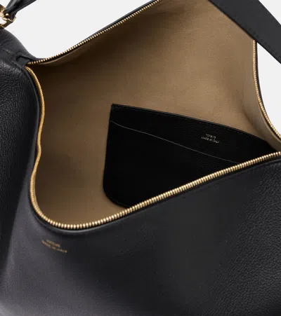 Totême Suede Leather Shoulder Bag With Detachable Handle In Black