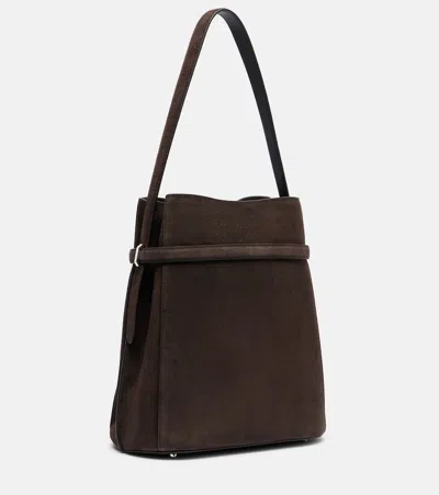 Totême Toteme Belted Suede Leather Bucket Bag In Brown