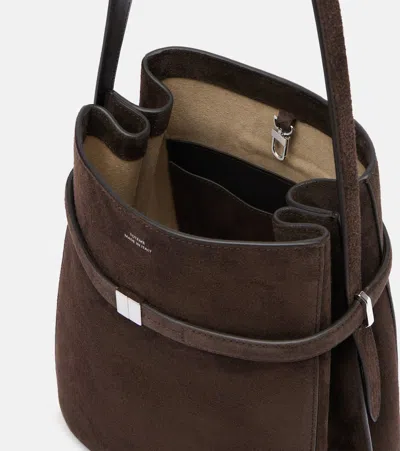 Totême Toteme Belted Suede Leather Bucket Bag In Brown