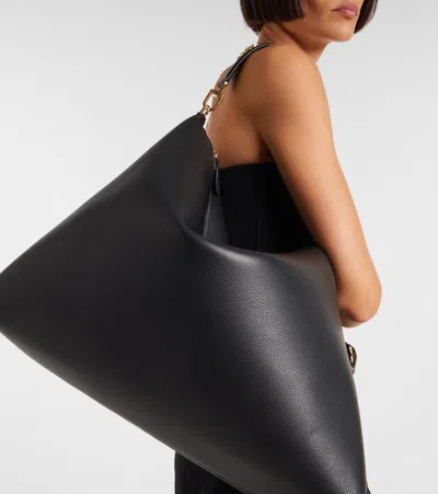 Totême Suede Leather Shoulder Bag With Detachable Handle In Black