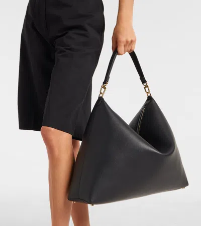 Totême Suede Leather Shoulder Bag With Detachable Handle In Black