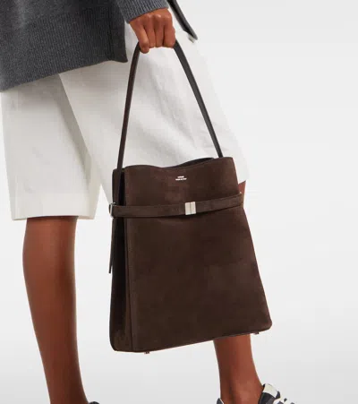Totême Toteme Belted Suede Leather Bucket Bag In Brown