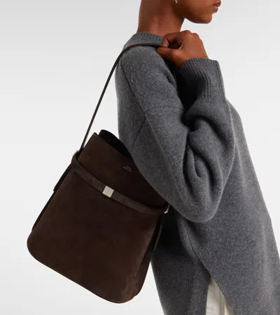 Totême Toteme Belted Suede Leather Bucket Bag In Brown