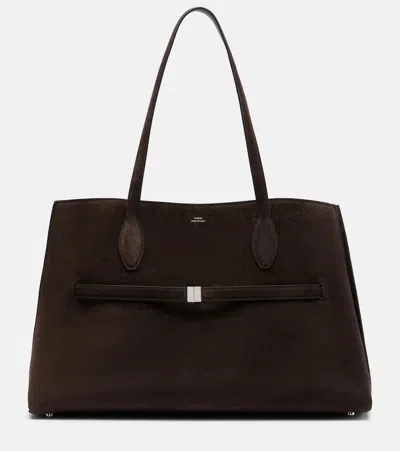 Totême Lounge Large Leather-trimmed Suede Tote In Brown