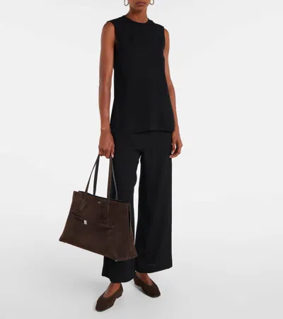 Totême Lounge Large Leather-trimmed Suede Tote In Brown