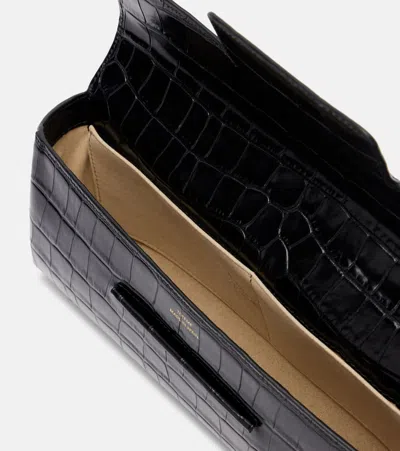 Totême Rectangular Crocodile Leather Clutch Top Handle In Black