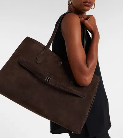 Totême Lounge Large Leather-trimmed Suede Tote In Brown