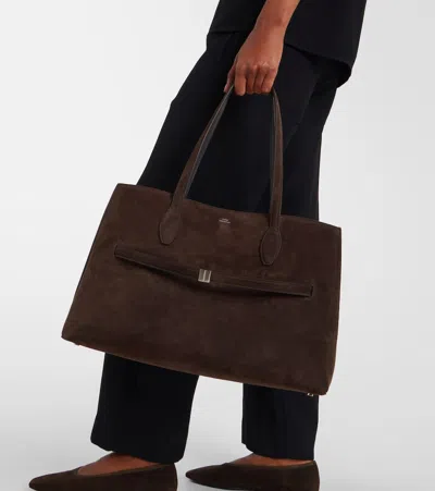 Totême Lounge Large Leather-trimmed Suede Tote In Brown