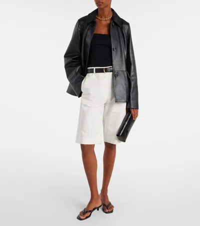 Totême Rectangular Crocodile Leather Clutch Top Handle In Black
