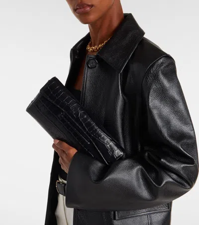 Totême Rectangular Crocodile Leather Clutch Top Handle In Black