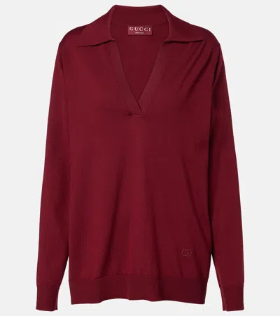 Gucci Women Ultrafine Wool Polo Shirt In Burgundy
