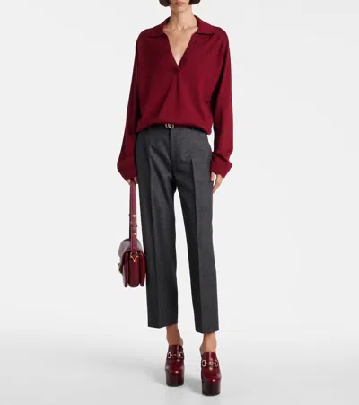 Gucci Women Ultrafine Wool Polo Shirt In Burgundy