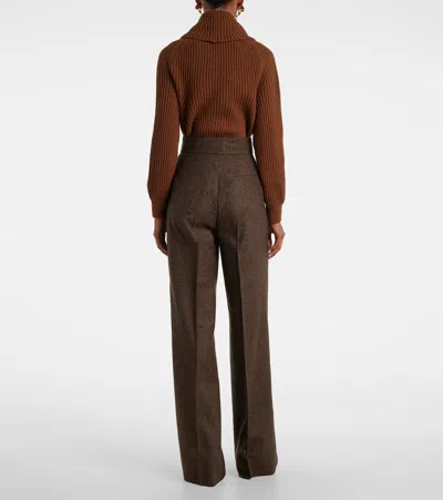 Max Mara Virgin Wool Straight Pants In Brown