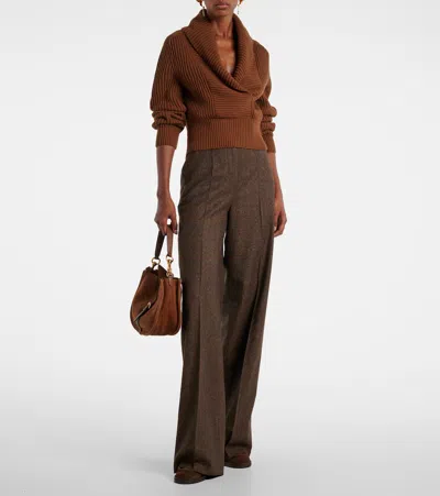 Max Mara Virgin Wool Straight Pants In Brown
