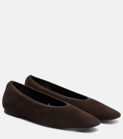 Totême Minimalist Suede Pointed-toe Flats In Black
