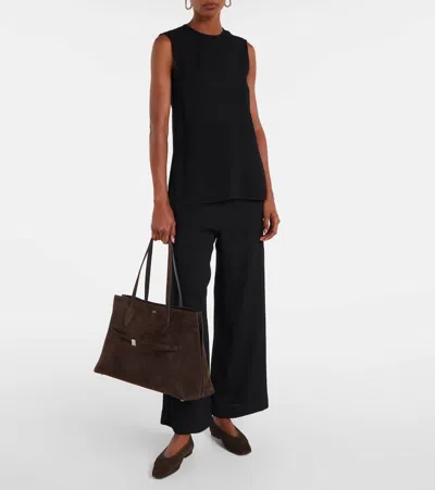 Totême Minimalist Suede Pointed-toe Flats In Black