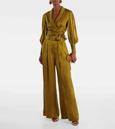 Zimmermann Silk Satin Wide-leg Pants In Brown