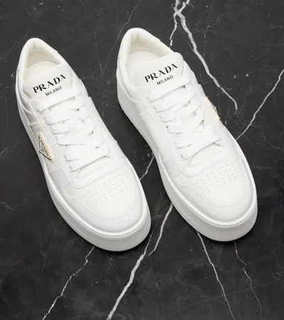 Prada Downtown Bold Leather Sneakers In White