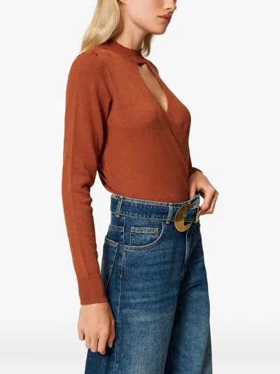 Twinset Pull Avec Ajour Et Finition Croisée In Brown