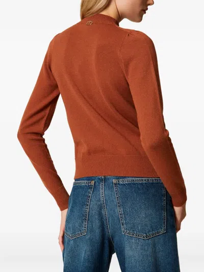 Twinset Pull Avec Ajour Et Finition Croisée In Brown