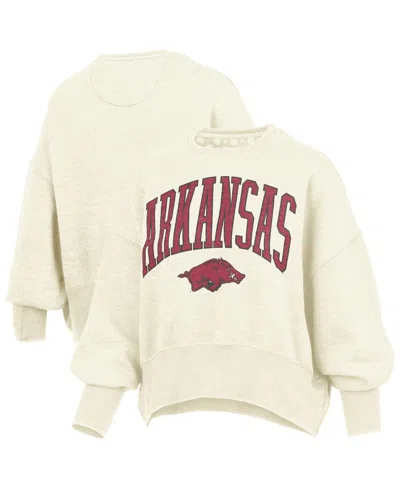 Pressbox Women's Natural Arkansas Razorbacks Oversized Waist-length Crewneck Sweatshirt In Neutral