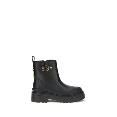Pinko Leather Booties With Love Birds Logo In Black