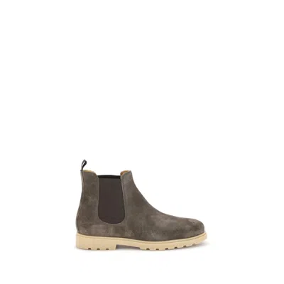 Kiton Elastic-panel Suede Boots In Gray
