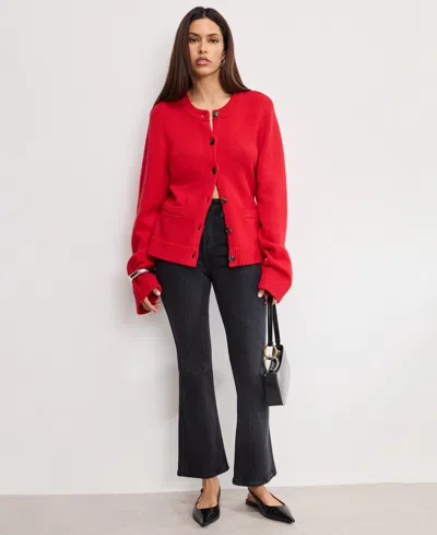 Good American Button Front Knit Cardigan Chili001 In Red