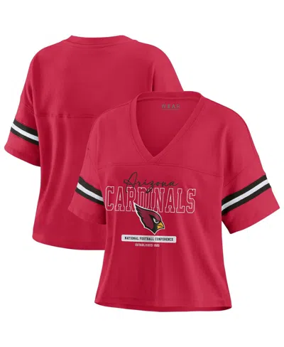 Wear By Erin Andrews Women's Cardinal Arizona Cardinals Color Block Boxy Modest Crop V-neck T-shirt In Red