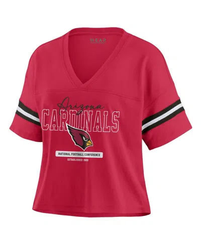 Wear By Erin Andrews Women's Cardinal Arizona Cardinals Color Block Boxy Modest Crop V-neck T-shirt In Red