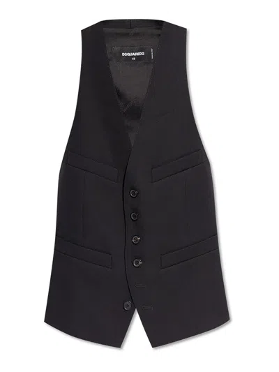 Dsquared2 Buttoned V-neckline Waistcoats Front Pockets In Black
