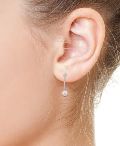 Effy Collection Effy Cultured Freshwater Pearl (8mm) & Diamond (3/8 Ct. T.w.) Linear Drop Earrings In 14k White Gold In Gold