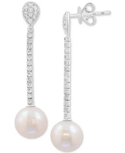 Effy Collection Effy Cultured Freshwater Pearl (8mm) & Diamond (3/8 Ct. T.w.) Linear Drop Earrings In 14k White Gold In Gold