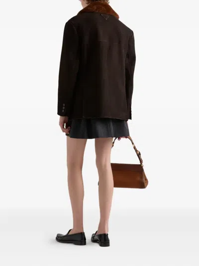 Prada Caban With Shearling Details In Brown