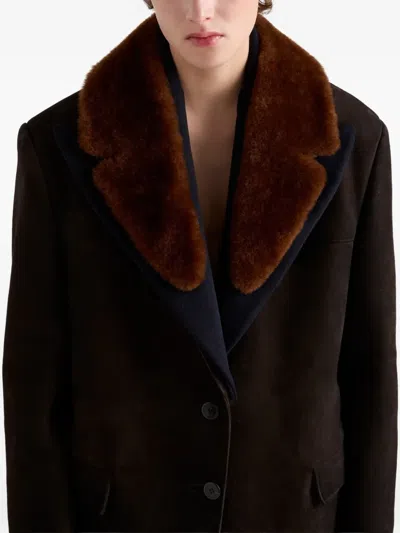 Prada Caban With Shearling Details In Brown