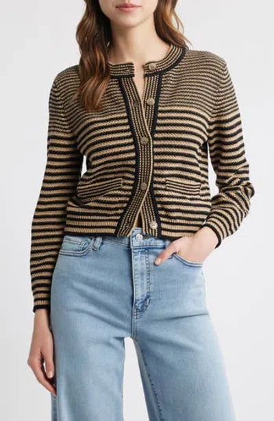 Frame Compact Stripe Cotton Cardigan In Multi