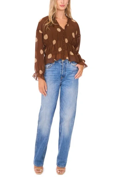 Parker Shirred Waist Button-up Top In Brown