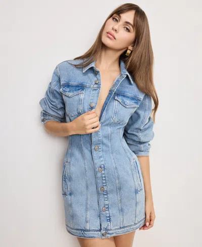 Good American Barrel Long Sleeve Mini Dress In Blue