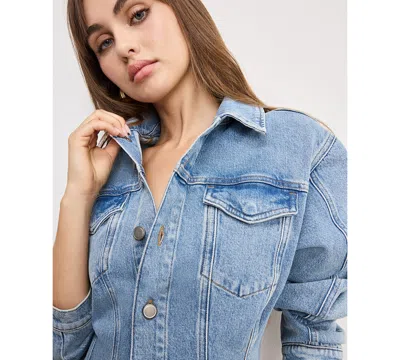 Good American Barrel Long Sleeve Mini Dress In Blue