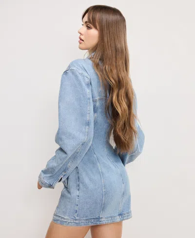 Good American Barrel Long Sleeve Mini Dress In Blue