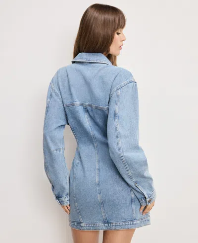 Good American Barrel Long Sleeve Mini Dress In Blue