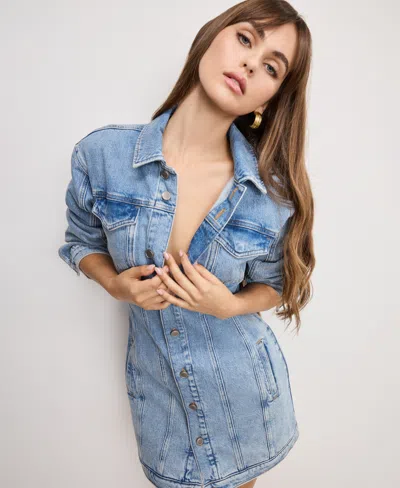 Good American Barrel Long Sleeve Mini Dress In Blue