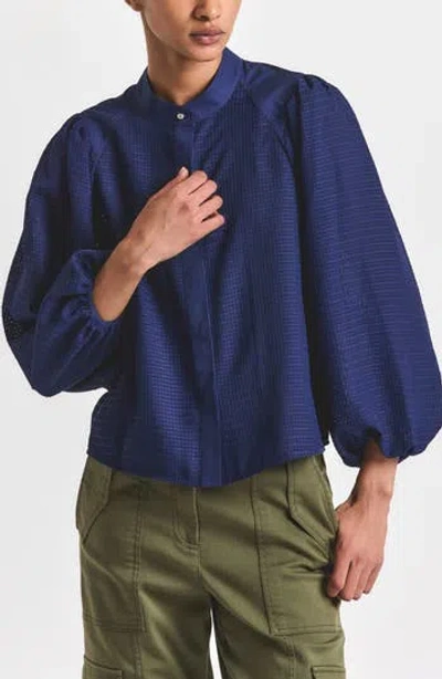 Derek Lam 10 Crosby Dianna Mini Grid Georgette Button-up Top In Blue